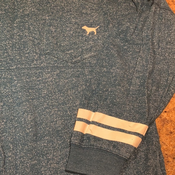 EUC VICTORIA SECRET PINK VARSITY PULLOVER SWEATSHIRT LARGE MARL BLUE - Picture 4 of 6